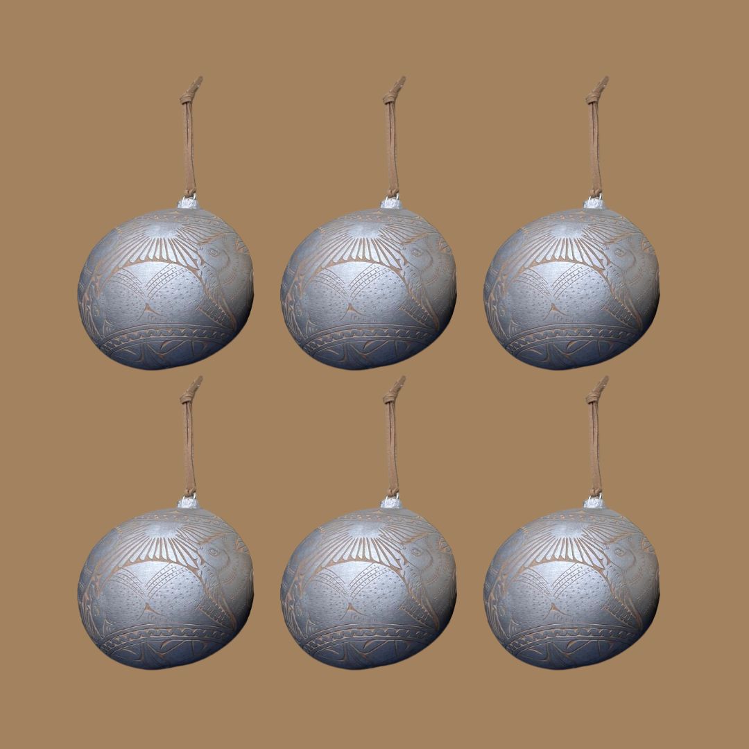Natural Sphere with Suede Cord | Silver (Set 6 Pieces)