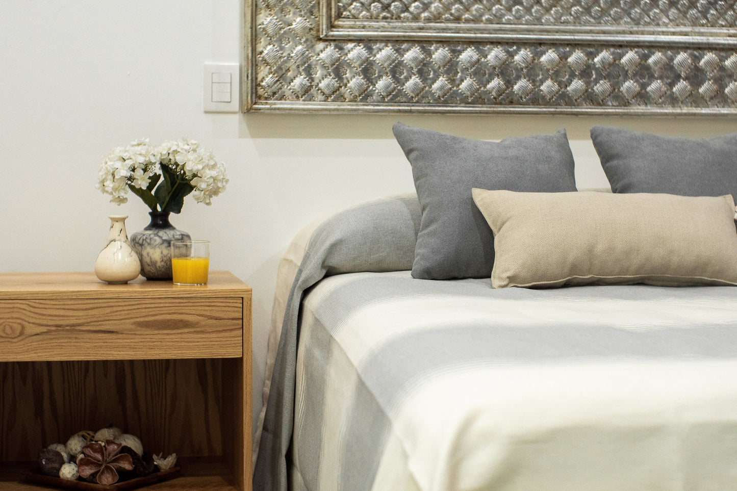 Claudia | Handmade Bedspread | Gray Stripes